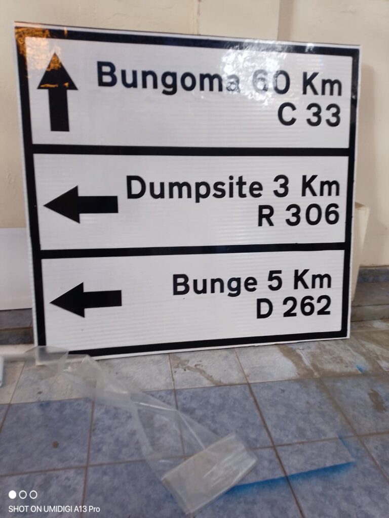 High-visibility reflective road signage manufactured by Danix Signs Limited in Nairobi