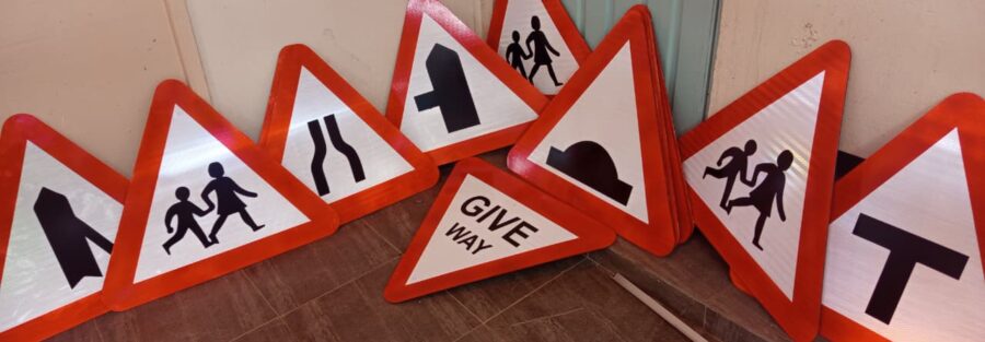 Road furniture installation in Kenya showing traffic signs, street signage and safety infrastructure by Danix Signs Limited