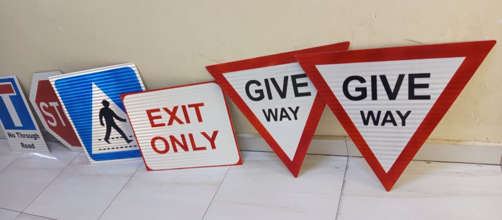 Road furniture installation in Kenya showing traffic signs, street signage and safety infrastructure by Danix Signs Limited